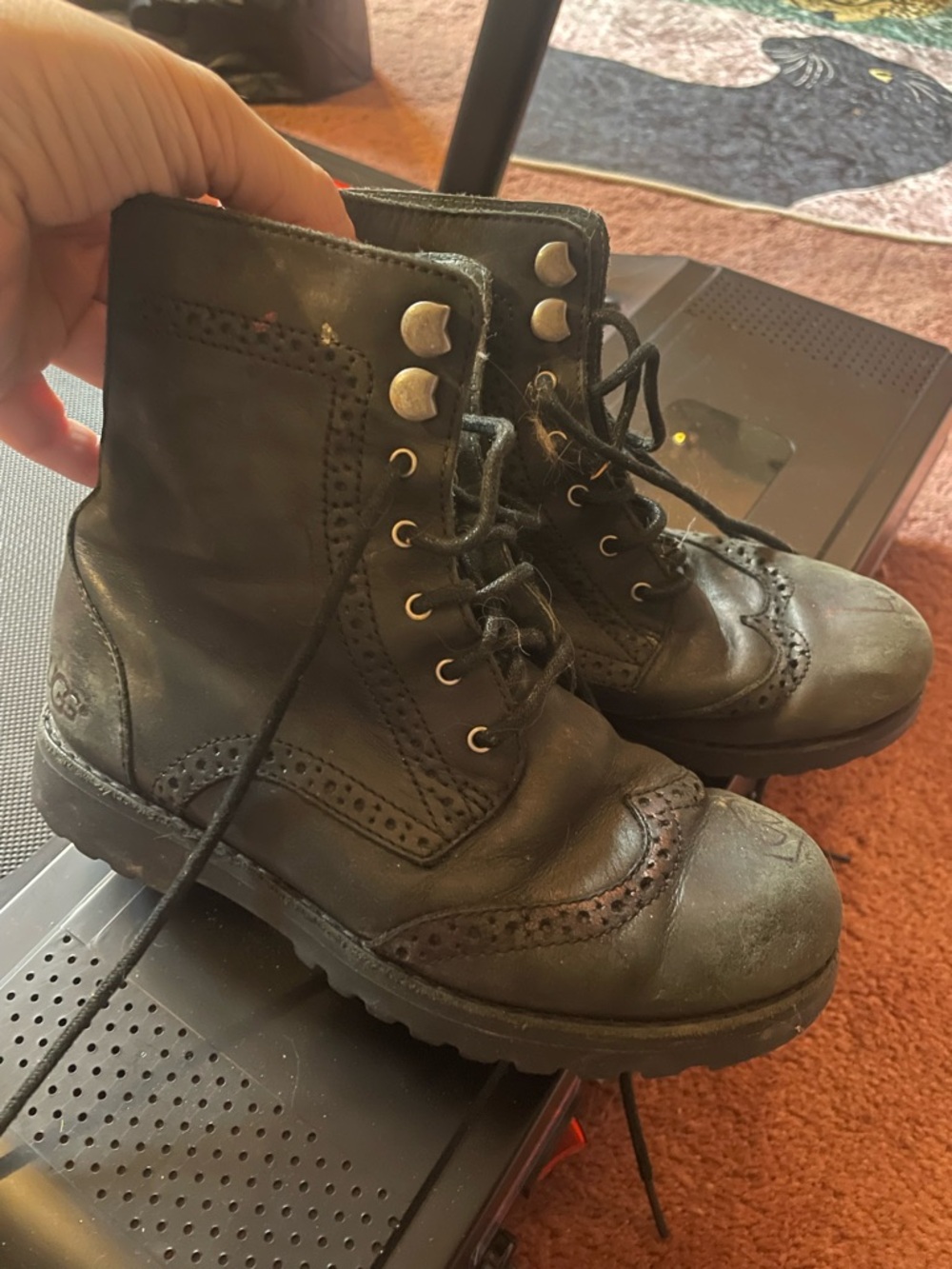 UGG Black Kids Lace-Up Wingtip Combat Boots